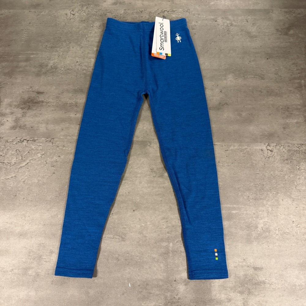 Smartwool Thermal Merino Base Layer Kid XXS Blue Heather Leggings Hiking Outdoor